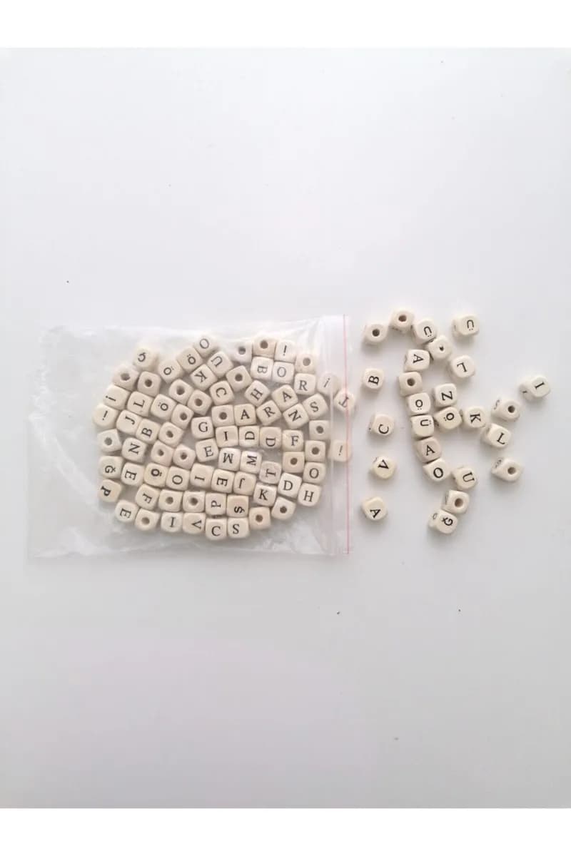 100 Adet Ahşap Harf Boncuk 10mm - KARIŞIK — görsel 1