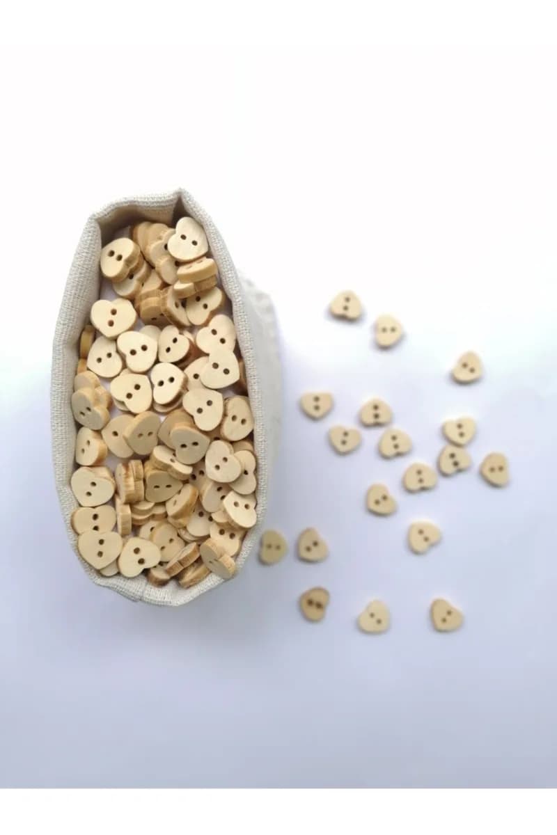 30 Adet Ahşap Kalp Figürlü Düğme 12 Mm
