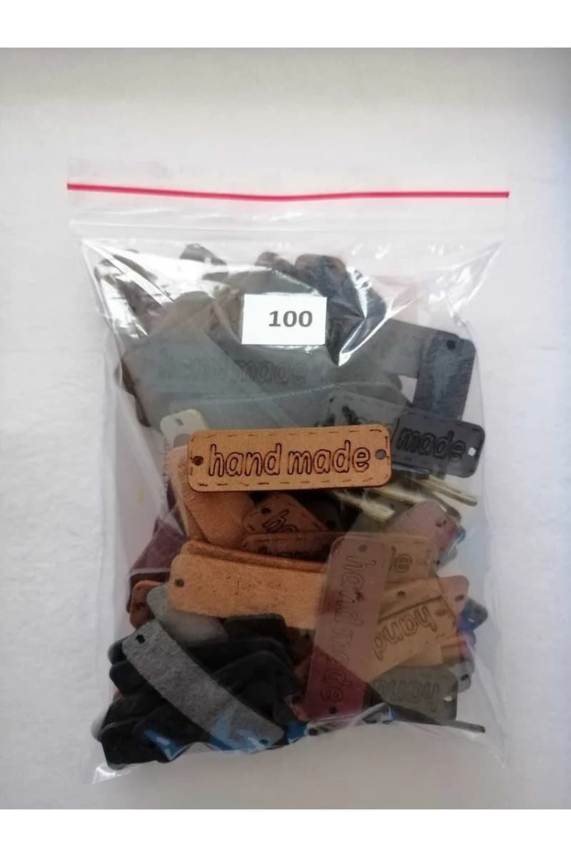 100 Adet Deri Örgü Ve Hobi Handmade Etiketi (karışık Renk- Dikdörtgen Model) — görsel 1