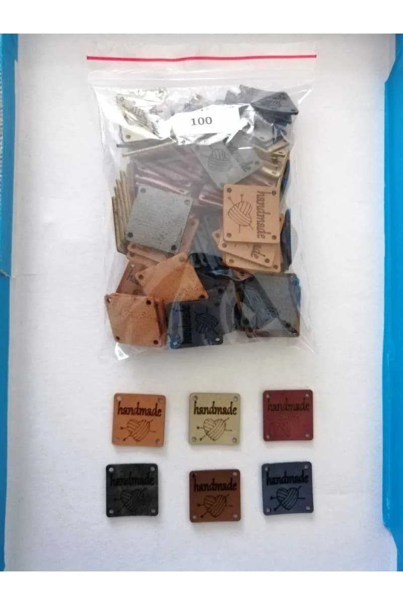 100 Adet Deri Örgü Ve Hobi Handmade Etiketi (karışık Renk- Karemodel) — görsel 2