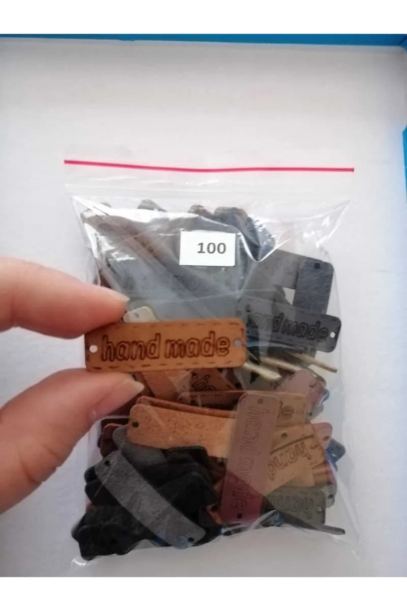 100 Adet Deri Örgü Ve Hobi Handmade Etiketi (karışık Renk- Dikdörtgen Model) — görsel 2